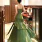 Green Spaghetti Straps A-Line Elegant Long Party Gown Birthday Dress, DP3488