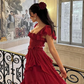 Burgundy A-Line Chiffon Ruffles Lovely Party Dress Birthday Outfits, DP3585