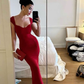 Red Sheath Long Evening Dresses Sweetheart Sexy Formal Party Dress, DP3302