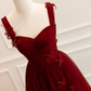 Wine Red Straps A-Line Tulle Long Party Dress Fprmal Evening Dress, DP2933