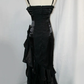 Black Straps Vintage Floral Asymmetrical Hem Long Prom Dress, DP3139