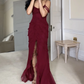 Wine Red Off Shoulder Straps Multi-layered Ruffles Long Prom Dress, DP2592