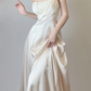 Elegant Ivory Spaghetti Straps A-Line Vintage Long Evening Party Dress, DP5365