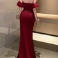 Red Off Shoulder Mermaid Ruffle Long Party Dress with Slit, DP2842