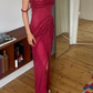 Burgundy Straps Long Party Dress Charming Birthday Dress, DP2830