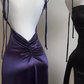 Purple Straps Backless Satin Long Party Dress Evening Dress, DP2787