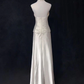 White Halter A-Line Satin Vintage Long Prom Gown Wedding Reception Dress, DP3518