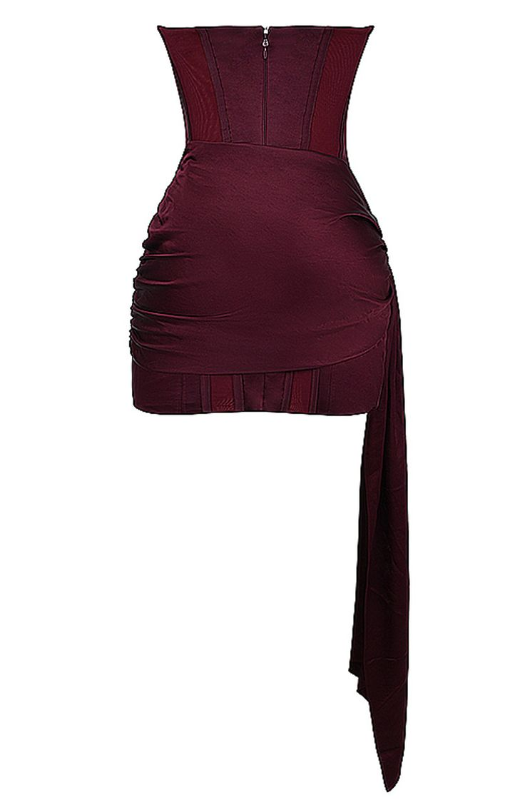 Wine Red Strapless Satin Short Evening Party Dress Cocktail Dress, DP3426