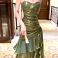 Green Spaghetti Straps A-Line Elegant Long Party Gown Birthday Dress, DP3488