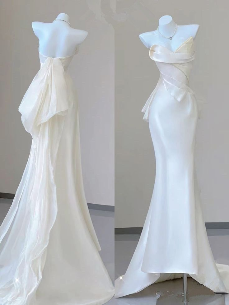 White Strapless Mermaid Long Prom Dress Birthday Outfits Light Wedding Dress, DP3213