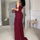 Wine Red Off Shoulder Straps Multi-layered Ruffles Long Prom Dress, DP2592