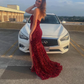 Sparkly Red Strapless Sequin Mermaid Long Formal Prom Dress, DP3170