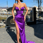 Green Sweetheart Satin Sheath Long Party Dress with High Slit, DP2635