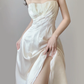 Elegant Ivory Spaghetti Straps A-Line Vintage Long Evening Party Dress, DP5365