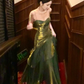 Green Spaghetti Straps A-Line Elegant Long Party Gown Birthday Dress, DP3488