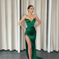 Green Sweetheart Satin Sheath Long Party Dress with High Slit, DP2635