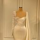 Gorgeous Long Sleeves Appliques Beading Satin Mermaid Long Evening Dress,DS4966