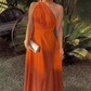 Orange One Shoulder A-Line Modest Long Party Dress, DP3389