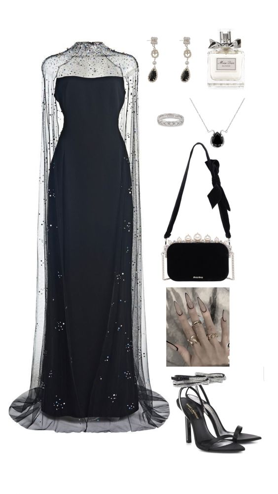 Unique Black Cape Sleeves Sheath Long Prom Gown Evening Dress, DP3467