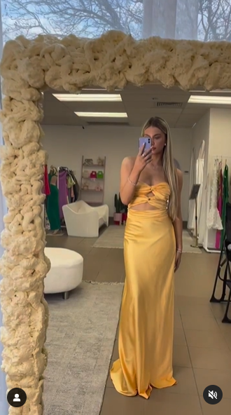 Yellow Strapless Cut Out Long Prom Dress,DP1055