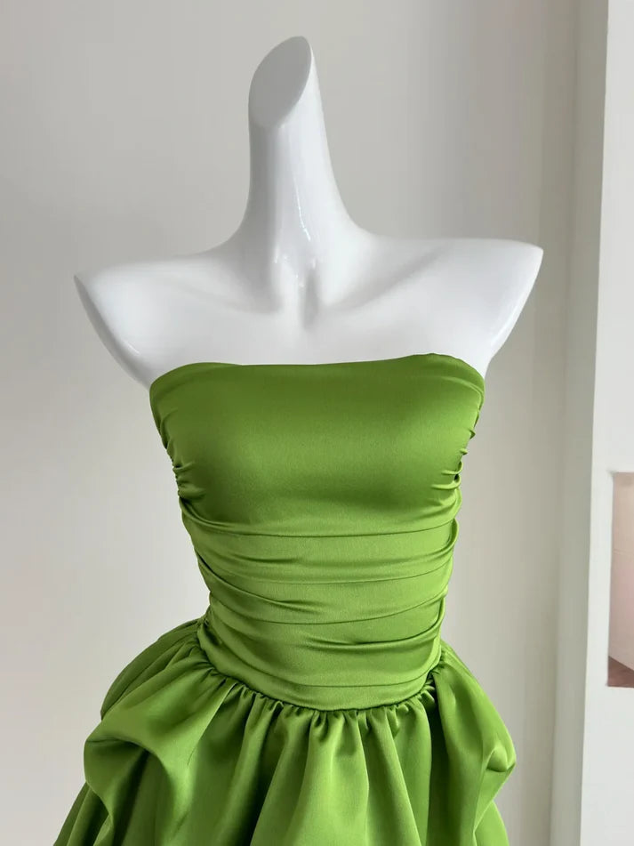 Simple Green Strapless Ruffled Hem Design A-line Mini Party Dress Homecoming Dress DP6030