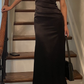 Black V neck Spaghetti Straps Long Satin Evening Party Dress, DP2988