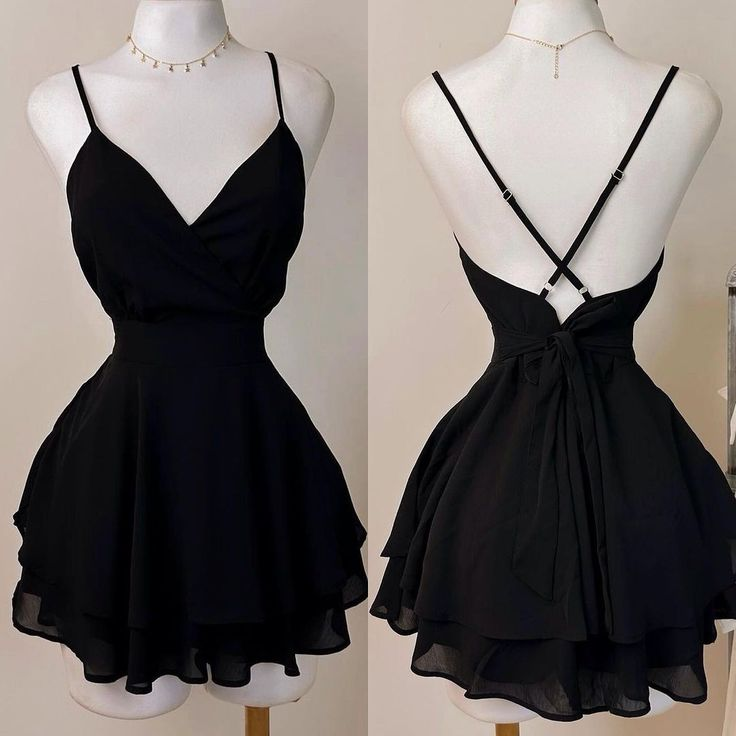 Black Spaghetti Straps A-Line Short Party Dresses Homecoming Dresses, DP5769