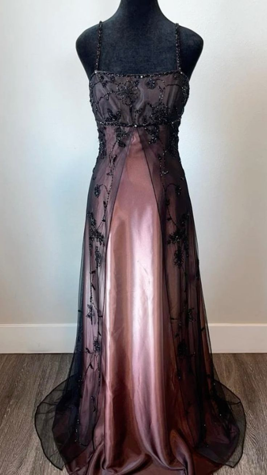 Spaghetti Straps A-Line Beading Vintage Long Evening Party Dresses, DP5287