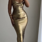 Gold Halter Mermaid Black Girl Long Party Dress Evening Dress, DP2927