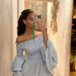 Light Blue Off Shoulder Long Sleeves A-Line Party Dress Fashion Summer Dress , DP3059