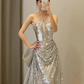 Sliver Sequined Strapless A-Line Long Party Dress Birthday Dress, DP2943