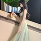 Robe de bal vintage en mousseline de soie vert sauge, coupe trapèze, bretelles spaghetti, robe de soirée longue, robe formelle DP6699
