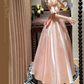 Vintage Pink Satin Puffed Sleeves Intricate Bodice Fairytale Evening Gown DP7263