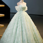Vintage Light Green Tulle Sweet 16 Quinceanera Sweetheart Off-the-shoulder 3D Flowers Evening Dress A-Line Floor Length Ball Gown DP6911