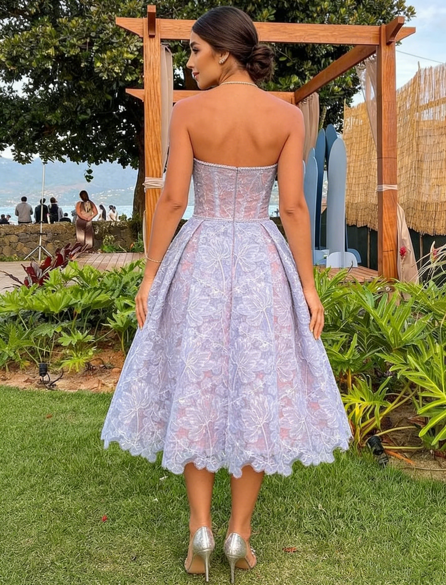 Elegant Lavender Lace Strapless Sweetheart Cocktail Dress Prom Dress DP8140