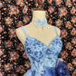 Retro Blue Floral Applique A-Line Elegant Chiffon Tiered Homecoming Dress Evening Dress Prom Dresses DP6150