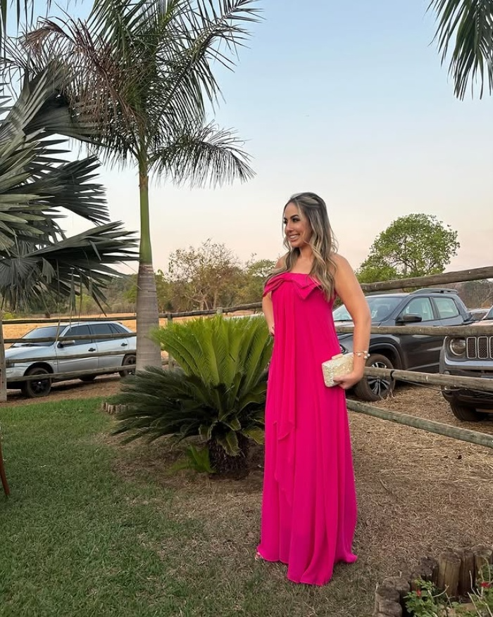 Hot Pink Strapless A-Line Cute Bowknot Long Party Dress Wedding Guest Dress, DP3443