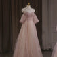 Pink Off Shoulder A-Line Tulle Long Prom Dress Evening Gown DP3965