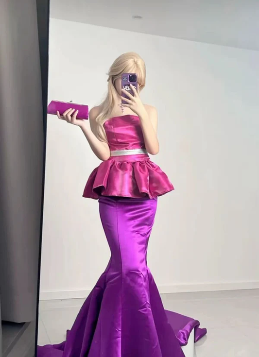 Gorgeous Strapless Mermaid Satin Long Pary Dress Barbie Outfits, DP4310