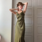 Vintage olivgrünes, satiniertes, perlenbesetztes Sweetheart Meerjungfrauen-Abendkleid DP8360