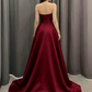 Stunning Satin Sweetheart A-Line Long Prom Dress Wine Red Strapless Evening Gown DP3606