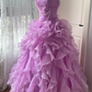 Vintage Lilac Organza 3D Flower Ruffled Tiered Sweet 16 Quinceanera Ball Gown DP7361