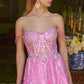 Elegant Pink Off-the-Shoulder Sweetheart Prom Dress Lace Embroidered A-Line Evening Gown DP8189