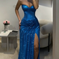 Charming Fuchsia Strapless Sweetheart Sheath Split Long Evening Party Dresses DP5558