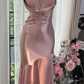 Vintage Pink Spaghetti Strap Mermaid Satin Prom Dress Evening Dress DP6363