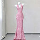 Elegant Sequins V-neck Halter Dress Mermaid Long Prom Dress Evening Dress DP3790