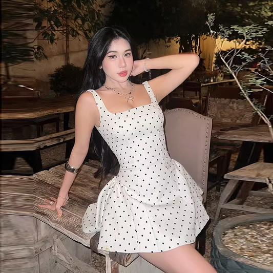 Vintage Dot Pattern Square-neck A-Line Short Summer Dresses Party Dress Homecoming Dress DP6390