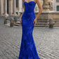 Elegant Spaghetti Strap Mermaid Floral Appliqué Prom Gown DP8178