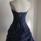 Vintage Navy Blue Strapless Sweetheart Ruched Bodice Gold Embellishment Ruffled Homecoming Dress DP7643