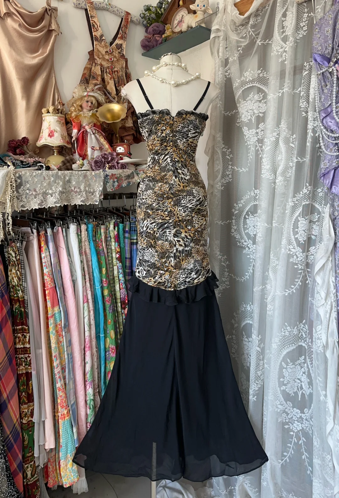 Vintage Leopard Print Sweetheart Design Mermaid Spaghetti Strap Prom Dress Evening Dresss DP6204